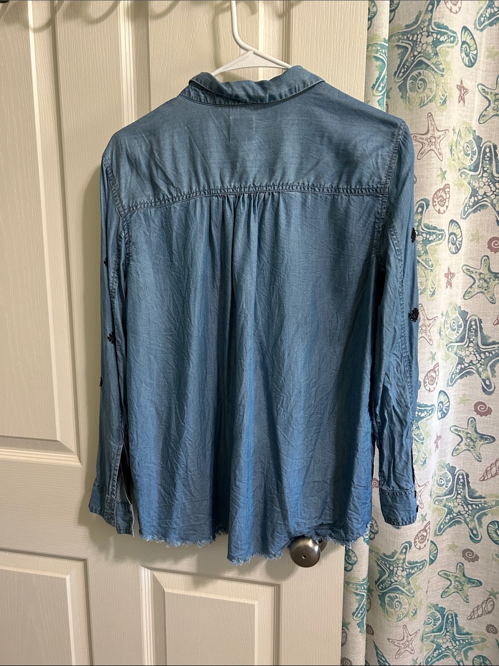 NIC+ZOE Denim-Blue Embroidered Button-Front Blouse - Picture 2 of 6